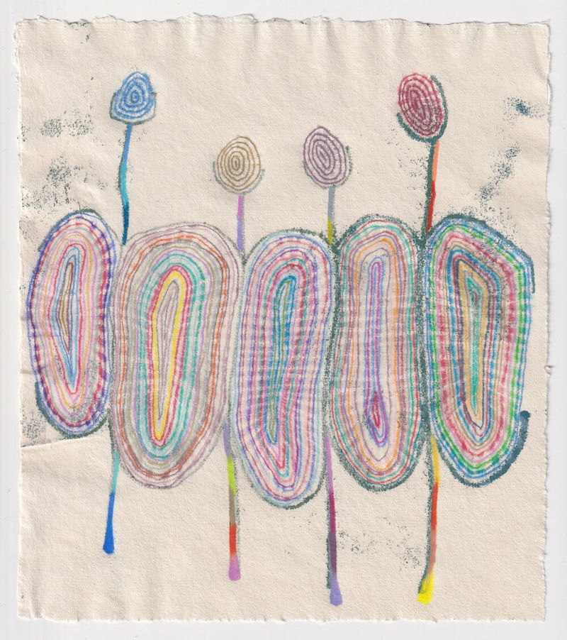Claire Downes Whitehurst, Rockcandy, Monotype and colored pencil on kozo paper, 9 x 8 inches
