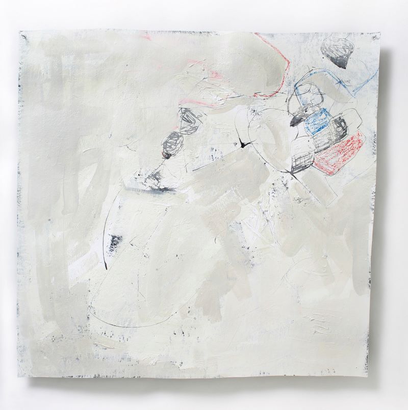 Lauren Blankstein, Don't Be Shy, Acrylic, ink, pencil crayon, roofing paper, 24.5 x 23.5 inches, 2022
