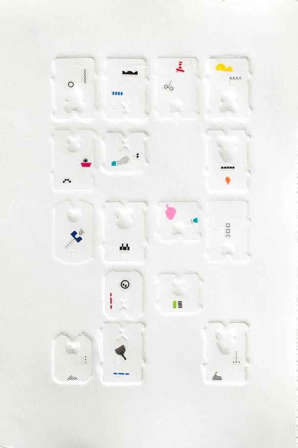 Yoonhee Choi, b-print #3, 2015, linetape on paper, 10 x 6.5 inches, 2015